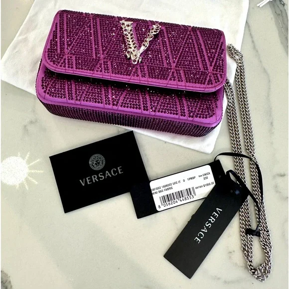 Versace Mini Medusa Monogram Crystal Embellished Satin Shoulder Bag - Picture 9 of 11